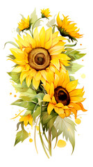 Naklejka premium Digital vintage watercolor sunflower floral bouquet abstract graphic poster background