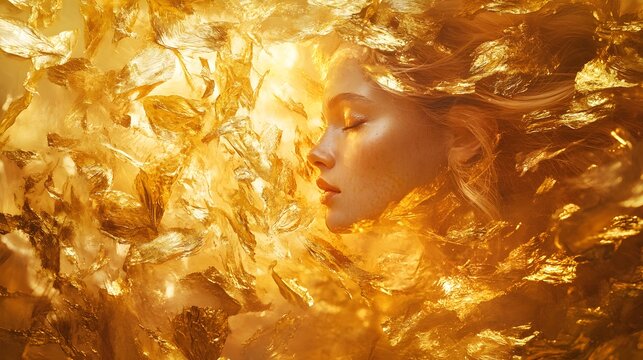 Golden Radiance Woman Embraced By Gilded Light