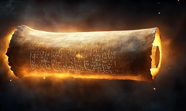A glowing ancient scroll with inscriptions, symbolizing knowledge or secrets from the past.