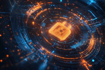 Obraz premium Cybersecurity: Digital Lock in Futuristic Network