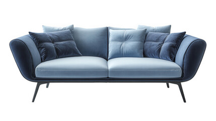 Fototapeta premium a modern. stylish sofa featuring a combination of light and dark blue upholstery. adorned with several plush pillows for comfort its sleek design and elegant lines make it a perfect addition to contem