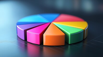 Obraz premium Colorful pie chart with vibrant segments on a sleek surface displaying geometric shapes and textures