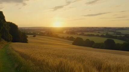 Golden Sunset Wheat Field Landscape