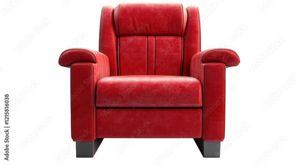 Poster modern red armchair with a sleek design. showcasing plush seating and sturdy armrests. ideal for add
