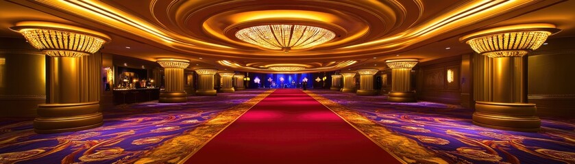 Red carpet entrance, grand casino hall, luxury interior, event background