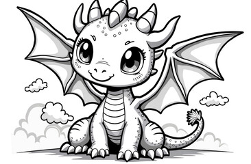 Obraz premium Majestic Young Dragon Soaring Through Cloud Filled Sky