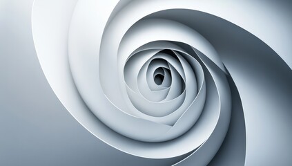 Abstract swirling gray paper spiral vortex.