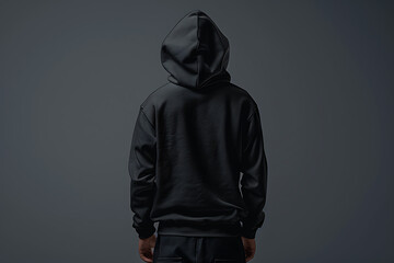 fashion apparel design, create a d black blank hoodie mockup rear view