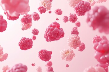 Pink Raspberries Float Gently In Air