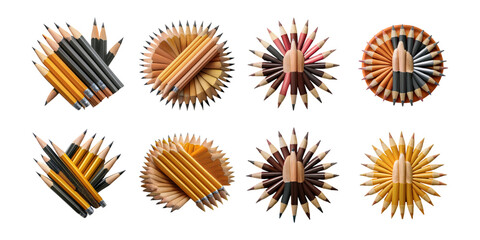 Fototapeta premium Colorful Arrangement of Art Pencils on Black Background, PNG collection, set bundle, isolate on transparent or white background