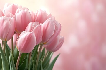 Fototapeta premium Delicate pink tulips against a soft nature background floral arrangement in serene environment