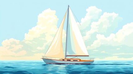 Fototapeta premium Sailboat sailing on calm ocean under cloudy sky.
