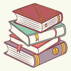 Charming Stack of 3D Books with Vibrant Covers and Realistic Shadows on Transparent Background, Perfect for Education or Literary-Themed Projects