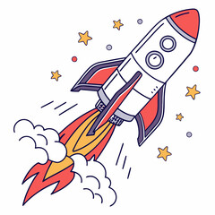 Dynamic 3D Spaceship Blasting Off with Flames and Smoke Trails in Vibrant Colors on Transparent Background, Perfect for Futuristic and Sci-Fi Concepts
