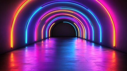 A neon-lit geometric 3D spiral, leaving the center clear for text overlay.