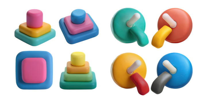 Colorful Educational Toys for Early Childhood Learning, PNG collection, set bundle, isolate on transparent or white background