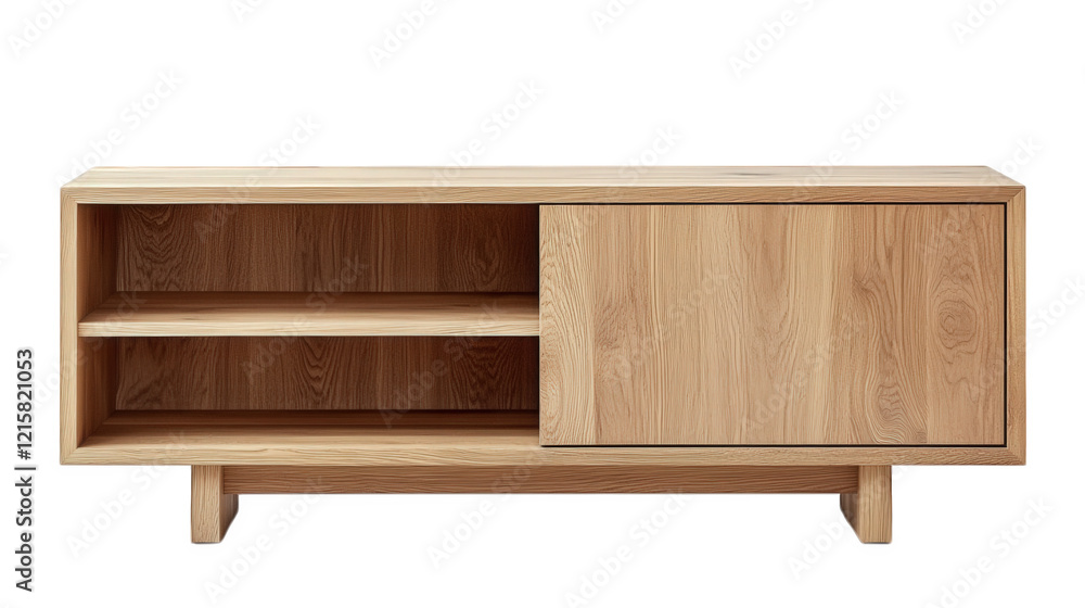 Poster modern wooden sideboard with a minimalist design. showcasing a natural wood finish it includes two o