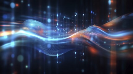 Fototapeta premium Abstract digital waves and particle light streaks in motion