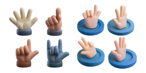 Fototapeta premium Colorful Hand Gestures for Communication and Expression, PNG collection, set bundle, isolate on transparent or white background