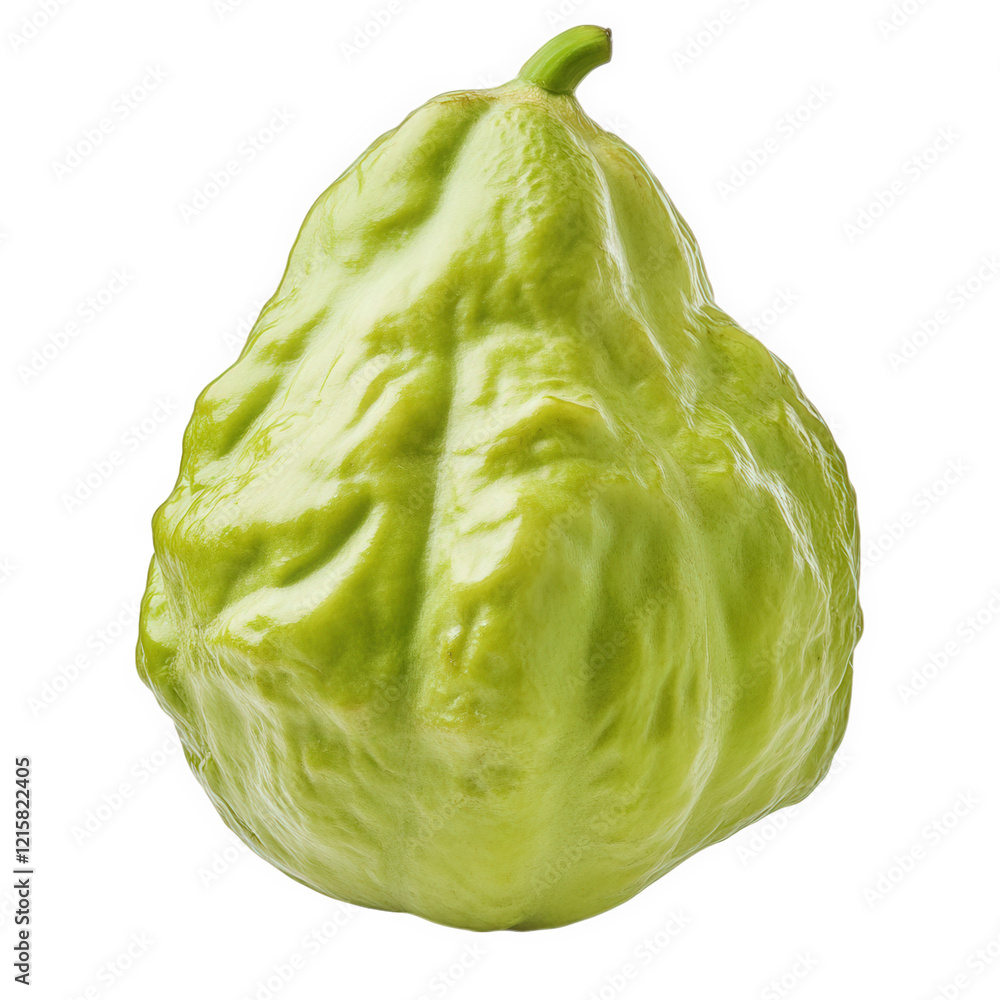Poster large. irregularly shaped green chayote squash. showcasing its bumpy texture and vibrant color again