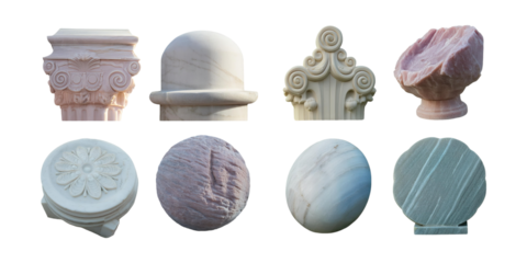 Variety of Decorative Stone Elements for Architecture, PNG collection, set bundle, isolate on transparent or white background