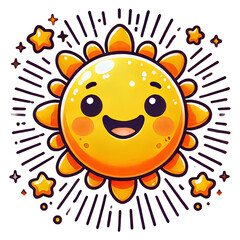 Fototapeta premium Happy Sun Cartoon with Rays Isolated on White