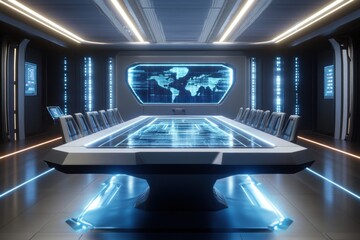 Fototapeta premium Futuristic Conference Room: A Vision of Tomorrow's Technology
