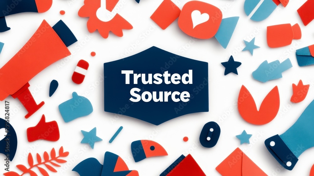 Aufkleber creative background with colorful shapes and trusted source message design elements