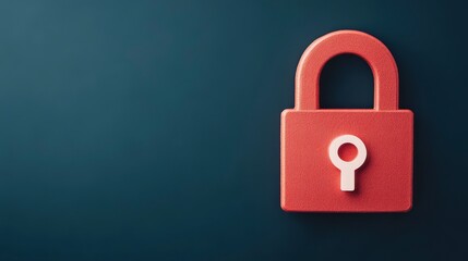Fototapeta premium Red padlock with keyhole on dark blue background symbolizing security and protection
