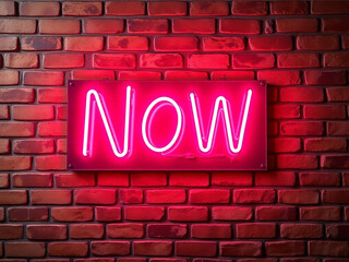 Fototapeta premium Now neon text on brick wall