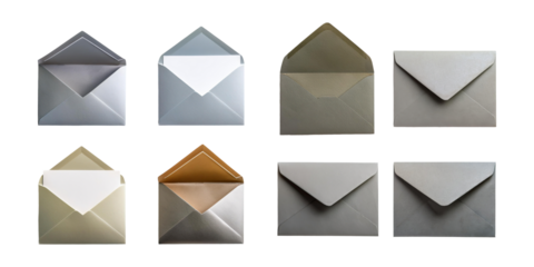 Variety of Envelopes in Different Colors and Styles, PNG collection, set bundle, isolate on transparent or white background