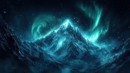 Fototapeta premium Enchanted Mountain Under the Aurora Borealis