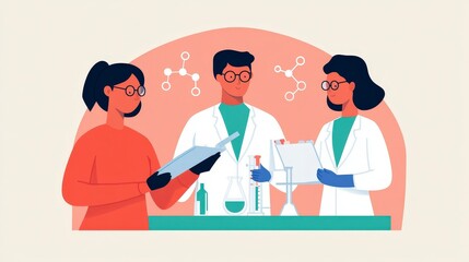 Obraz premium Diverse Scientists Engaged in Research with Laboratory Equipment and Chemistry Concepts