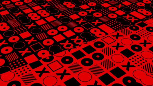 Bold Red and Black animation with grids, circles, and intersecting shapes creating smooth transitions. For intros, app design, and digital platforms. Fully compatible with horizontal and vertical