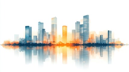 Fototapeta premium Cityscape sunrise reflection. (1)