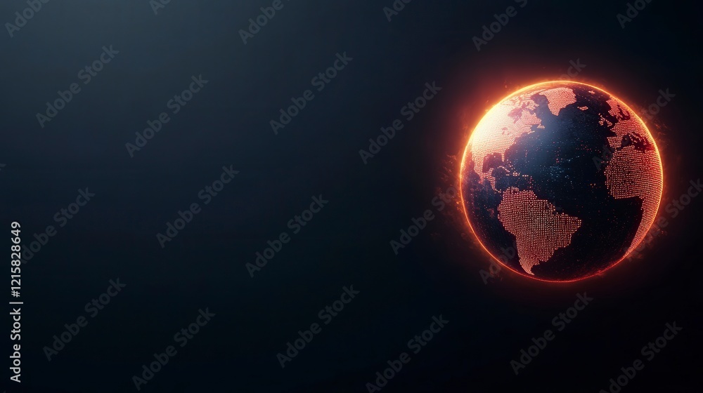 Poster digital representation of earth with glowing features in dark background