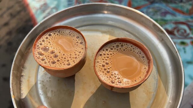 Kulhad chai served during on morning in Kolkata.