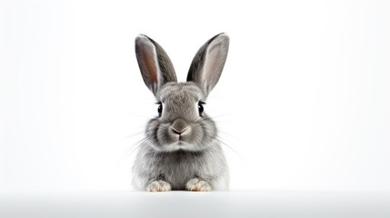 Obraz premium Surprised Funny Cute Bunny with Big Eyes on Light Background, Cute Animal Portrait