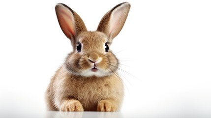 Fototapeta premium Surprised Funny Cute Bunny with Big Eyes on Light Background, Cute Animal Portrait