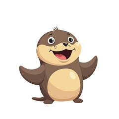Fototapeta premium Happy Cartoon Otter Illustration - Cute animal characters