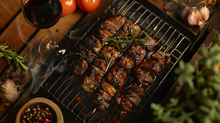 Authentic Nyama Choma Recipe - Roasted Meat with Herbs, Spices, and a Glass of Fine Red Wine