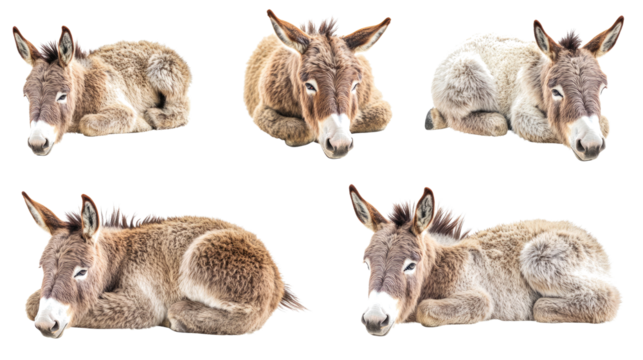 Sleeping Donkeys Collection on Transparent Background Generative AI