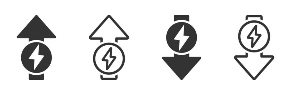 Energy increase and decrease vector icon design set. Energy increase and decrease icon
