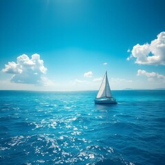 Obraz premium a small sailboat floating in the open sea