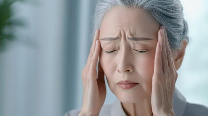 Naklejka premium Elderly Asian women have headaches