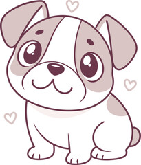 Obraz premium Adorable Cartoon Puppy with Floppy Ears and Big Sparkling Eyes, Surrounded by Cute Heart Doodles on a Soft Pastel Background
