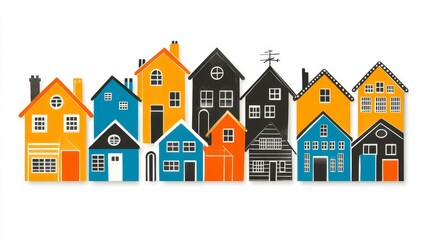 A Colorful Row of Stylized Houses in a Charming Neighborhood