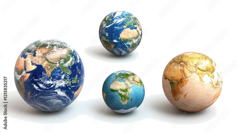 Poster set of earth planets and globe in various sizes generative ai