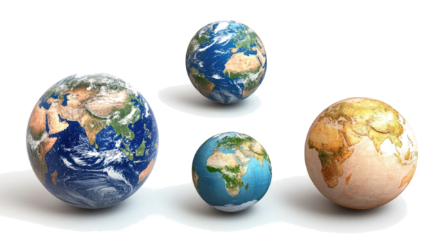 Set of Earth Planets and Globe in Various Sizes Generative AI