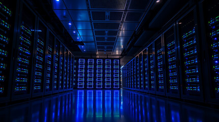 Modern Server Room: Blade Servers and Cooling Systems for Critical Business Applications

